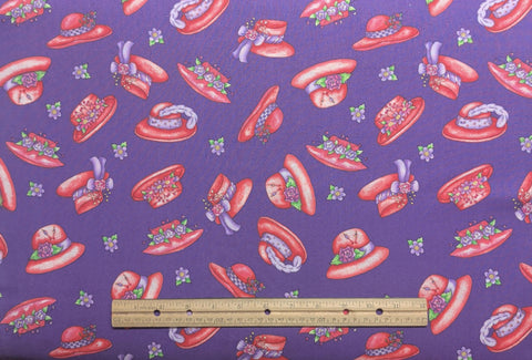 Dianna Marcum Marcus Brothers Textiles - Purple Fabric / Red Tossed Hat Print