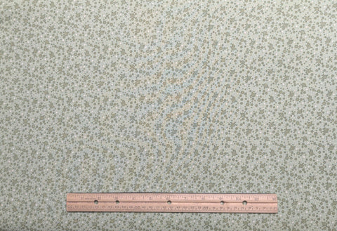Sage Green Fabric / Olive Green, White Flower Print - Selvage to Selvage Print