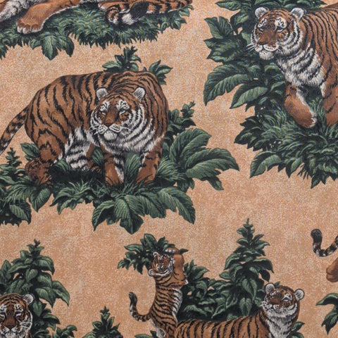 VIP Cranston Print Works - Tan Tonal Fabric / Gold, Brown, Green Tiger Print