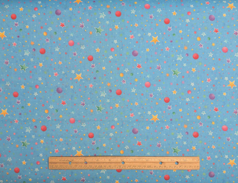 Leslie Beck VIP Cranston Print Works - Bright Blue Tonal Fabric / Bright Pastel Tossed Stars, Dot Print
