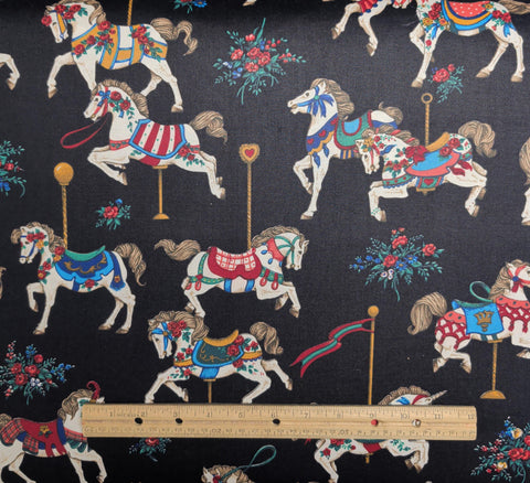 VIP Cranston Print Works - Black Fabric / Carousel Horse Print