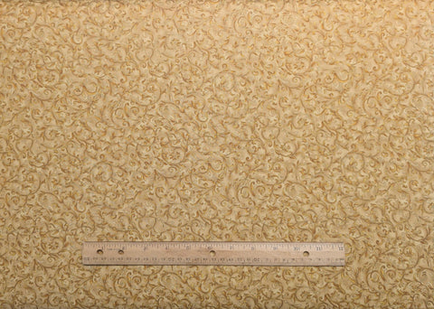 Traditions B985 Hoffman California International Fabrics - Gold Tone-on-Tone Scroll, Vine Print Fabric / Gold Metallic Accents