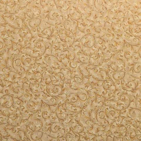 Traditions B985 Hoffman California International Fabrics - Gold Tone-on-Tone Scroll, Vine Print Fabric / Gold Metallic Accents