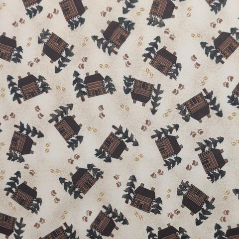 Making Tracks Debbie Field Granola Girl Riverwoods Collection Troy Corporation - Tan Tonal Fabric / Tossed Log Cabin and Bear Paw Print