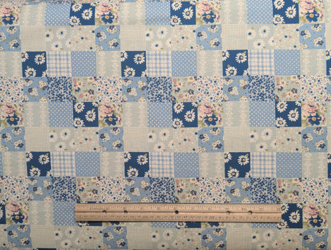 Pike's Peak Patchwork Alexander Henry Fabric Collections 2005 - Soft White, Navy, Pale Blue, Mint Patchwork Print Fabric