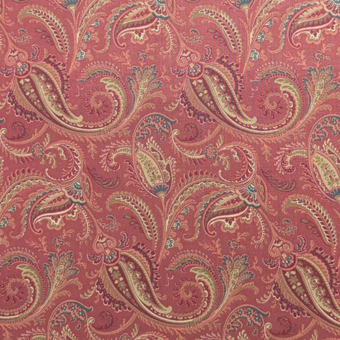 VIP Cranston Print Works - Brick Red Fabric / Burgundy, Gold, Green Paisley Flower, Vine Print