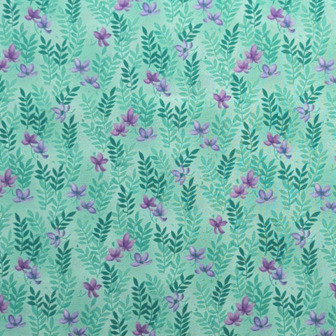 TK86-30-176 Galaxy Collection EE Schenck Company - Mint Colored Fabric / Green, Purple Flower and Leaf Print