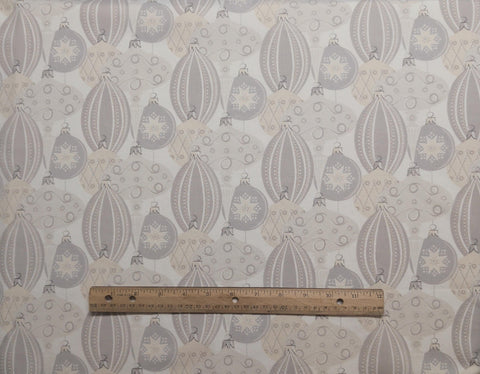 The Georgette Christmas Collection 30798 Anna Griffin for Windham Fabrics - Soft White Fabric / Gray, Taupe Christmas Ornament Print