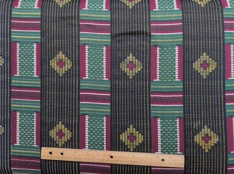 SOTIBA Dakar - Maroon, Green, Black Geometric Print Fabric