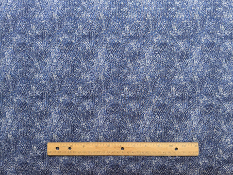 Dark Blue, White Tonal Patterned Fabric / Silver Glitter Accents - Selvage to Selvage Print