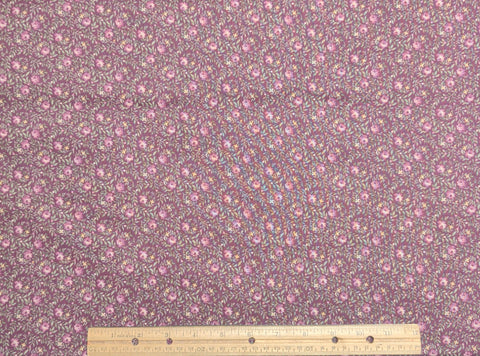 Burgundy Fabric / Mauve, White, Olive Packed Flower Print - Selvage to Selvage Print
