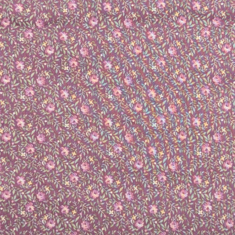 Burgundy Fabric / Mauve, White, Olive Packed Flower Print - Selvage to Selvage Print