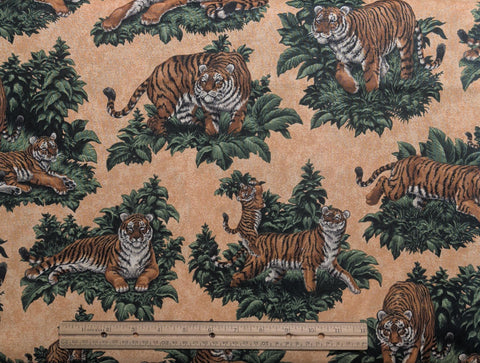 VIP Cranston Print Works - Tan Tonal Fabric / Gold, Brown, Green Tiger Print