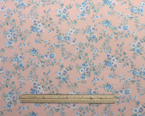 Springs Industries - Pink Fabric / Lavender, Blue, White Flower, Vine Print