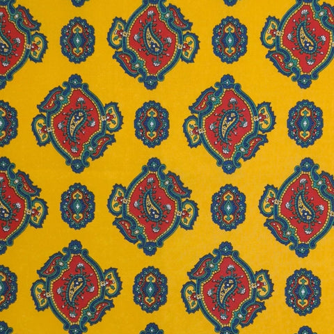 Marcus Bros Textiles - Yellow Fabric / Red, Blue, Green Paisley Medallion Print