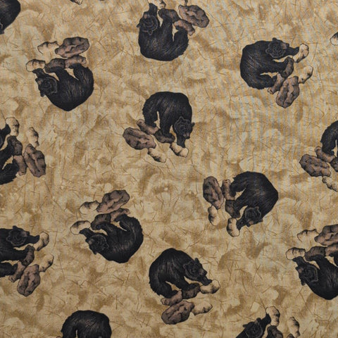 Bear Country Debbie Field for Granola Girl  Riverwoods Collection Troy Corporation - Golden Tan Tonal Fabric / Tossed Bear Print