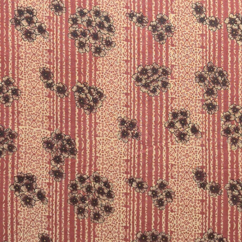 Cream, Brick Red Medallion Stripe Fabric / Black, Burgundy Tossed Flower Print - Selvage to Selvage Print