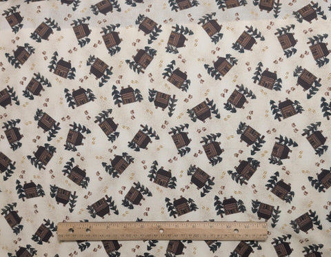 Making Tracks Debbie Field Granola Girl Riverwoods Collection Troy Corporation - Tan Tonal Fabric / Tossed Log Cabin and Bear Paw Print