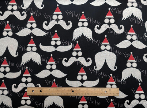 Ho Ho Ho Greta Lynn Ho Ho Ho-CG4956 Kanvas for Benartex - Black Fabric / Red, White, Silver Foil Stylized Santa Face Print