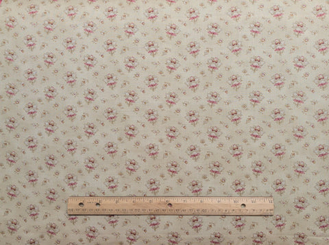 Windham Fabrics - Tan Tonal Fabric / Tossed Red, Tan, White Reproduction-Style Flower Print