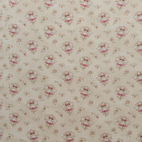 Windham Fabrics - Tan Tonal Fabric / Tossed Red, Tan, White Reproduction-Style Flower Print