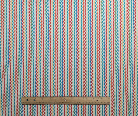 Church Lady Aprons by Mari Mulari #C4935 Penny Rose Fabrics 2015 - White Fabric / Red, Teal, Yellow Ric Rac Stripe