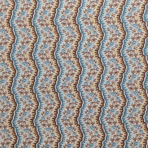 Peddlers Pack A Civil War Collection Judy Roche & Corienne Kramer for Henry Glass Fabrics - Tan, Brown, Turquoise Wavy Floral Stripe Fabric