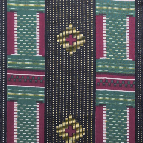 SOTIBA Dakar - Maroon, Green, Black Geometric Print Fabric
