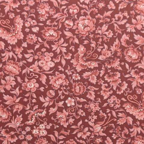 Copyright 1422 - Maroon Fabric / Light Maroon, Pink, White Packed Reproduction-Style Floral Print