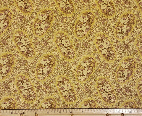 Dark Gold Fabric with Tan and Dark Cream Flower Print