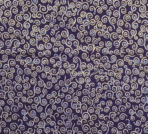 JoAnn Fabric and Craft Stores - Dark Purple Fabric / Lavender and Gold Metallic Scroll Print