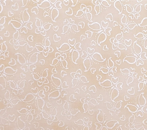 Love is in the Air S-F6003 by Hoffman California International Fabrics - Pale Peach Tonal Fabric / White Iridescent Butterfly & Heart Print