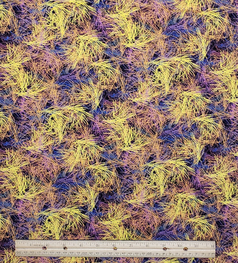 JoAnn Fabric and Craft Stores - Plum Fabric / "Grass" Pattern in Gold/Orange/Light Pink/Teal Green