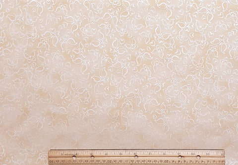 Love is in the Air S-F6003 by Hoffman California International Fabrics - Pale Peach Tonal Fabric / White Iridescent Butterfly & Heart Print