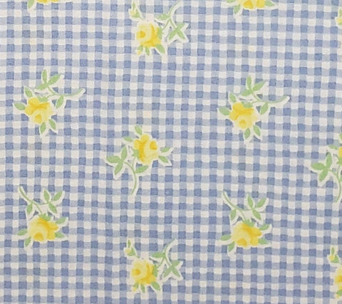 Fabric Traditions 2000 - Light Blue Gingham-Style Print / Scattered Yellow Rose Print