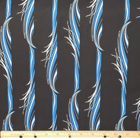 Charley Harper Hawaiian Volcanoes for Birch Fabrics - Black Fabric / Blue and White 'Wave Stripe' - Stripe Runs Parallel to the Selvage