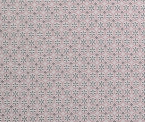 Designed and Produced Exclusively for Joann Fabric and Craft Stores - White Fabric / Pink Circle / Gray Diamond and "Flower" Print