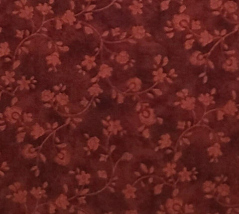 Dark Red Fabric / Tone on Tone Flower / Vine Print