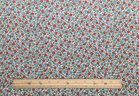 Vintage JC Penney 36" Wide White Fabric / Red, Dark Turquoise, Green Flower Print