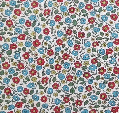 Vintage JC Penney 36" Wide White Fabric / Red, Dark Turquoise, Green Flower Print