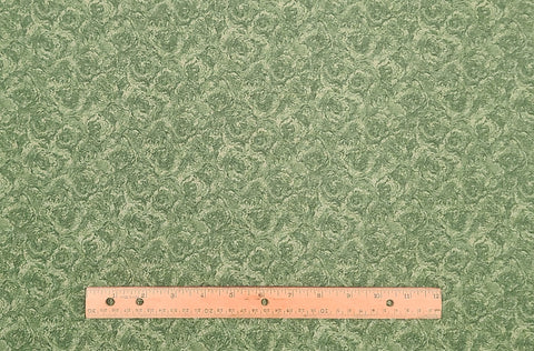 Green Tonal Floral Print Fabric - Selvage to Selvage Print