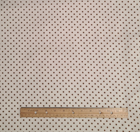 White Fabric / Milk Chocolate Colored Polka Dot Print - Selvage to Selvage Print