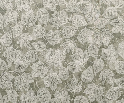 Light Olive Tonal Fabric / Silhouette Leaf Print - Selvage to Selvage Print