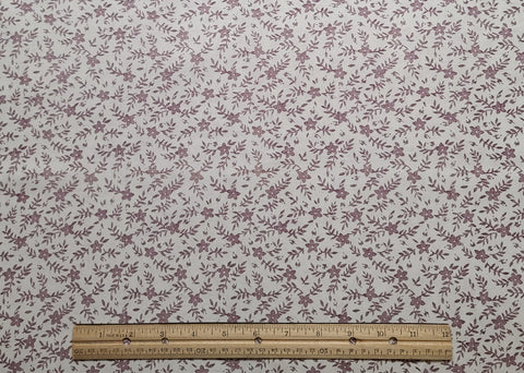 Soft White Fabric / Puce Flower Vine Print - Selvage to Selvage Print