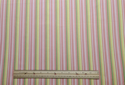 Free Bird Studio for Legacy Studio Stella Design #10637 - Pink, Green, Yellow, White Vertical Stripe (Parallel to Selvage) Fabric