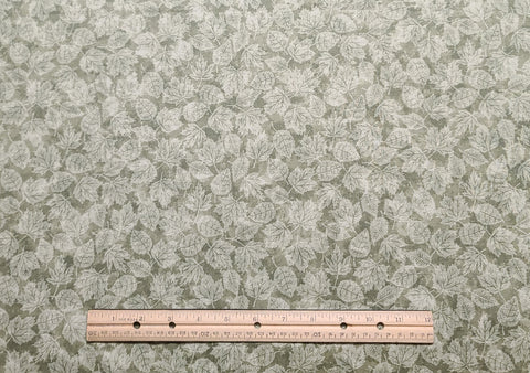 Light Olive Tonal Fabric / Silhouette Leaf Print - Selvage to Selvage Print