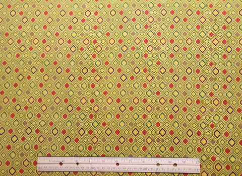 CP37278 Patchwork Orange Hexagon Legacy Studio - Light Antique Gold Tonal Fabric / Orange, Maroon, Tan and Green Print