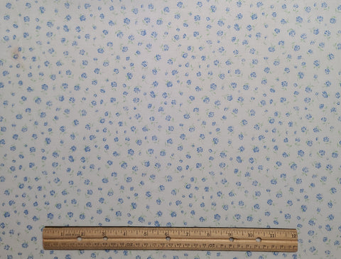 White Fabric / Blue Flower and Soft Green Leaf Print - Selvage to Selvage Print