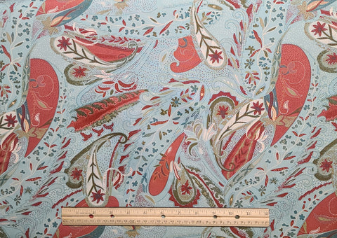 Rendezvous Exclusively Quilter's 2008 - Mint Green Fabric / Rust, Teal, Cream, Coral, Olive Green, Giant Paisley Print