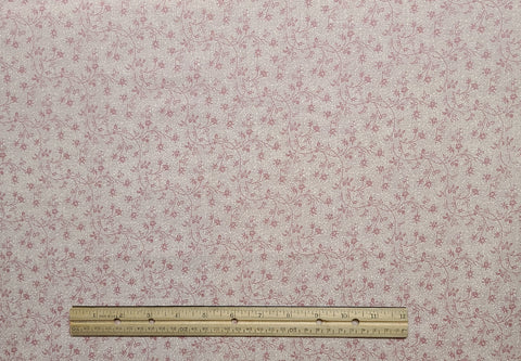 Tan Fabric / White Speckle Background / Coral Flower Vine Print - Selvage to Selvage Print